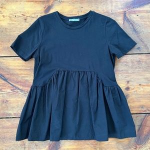 Zara black ruffly t-shirt